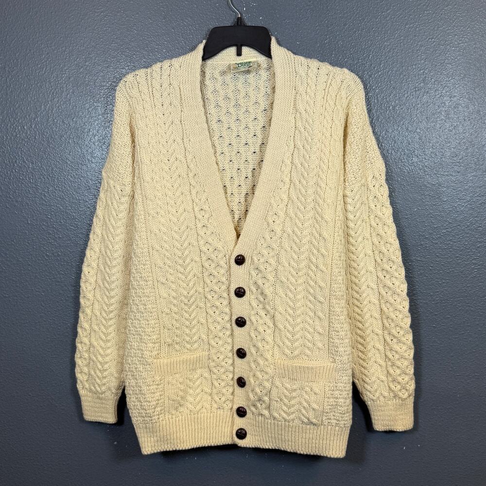 Carraig Donn Aran Craft XL men’s beige knitted cardigan sweater vintage Ireland